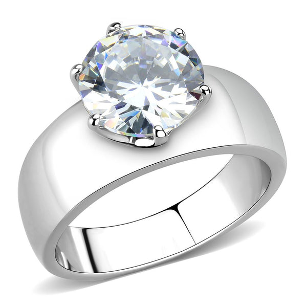 Anillo de bodas de acero inoxidable para mujer con solitario de circonita cúbica y banda ancha