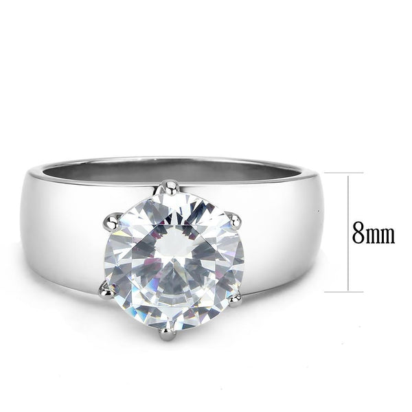 Anillo de bodas de acero inoxidable para mujer con solitario de circonita cúbica y banda ancha