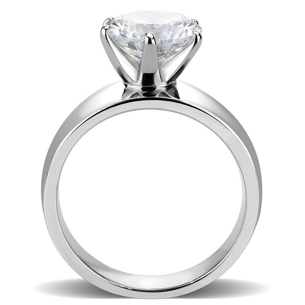Anillo de bodas de acero inoxidable para mujer con solitario de circonita cúbica y banda ancha