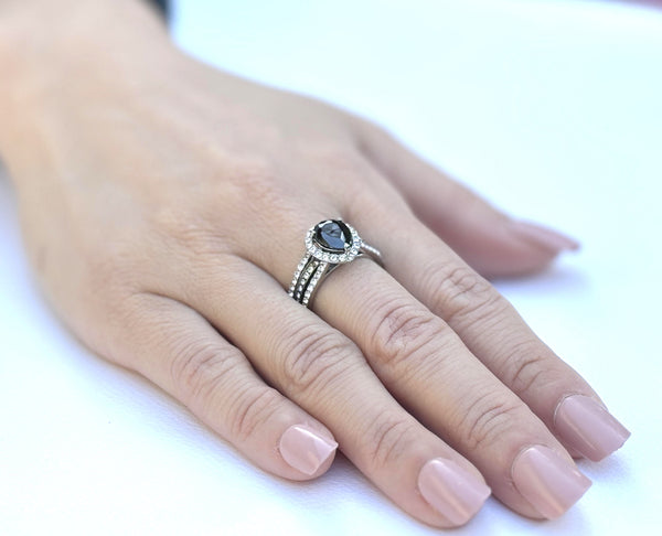 Juego de 3 piezas de anillos de boda de acero inoxidable con circonita cúbica negra y corte de pera para hombre