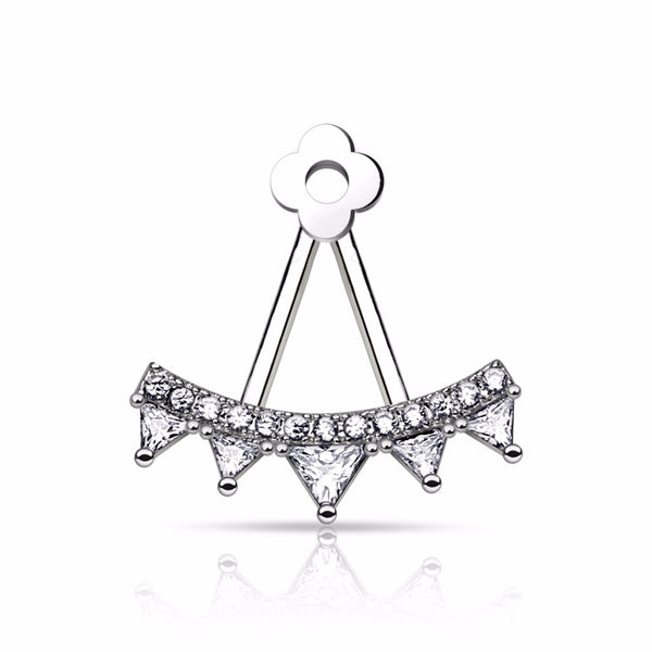 Pair of Lined CZ Fan with Triangle Czs Add On Earring/Cartilage Barbell Jackets - LA NY Jewelry