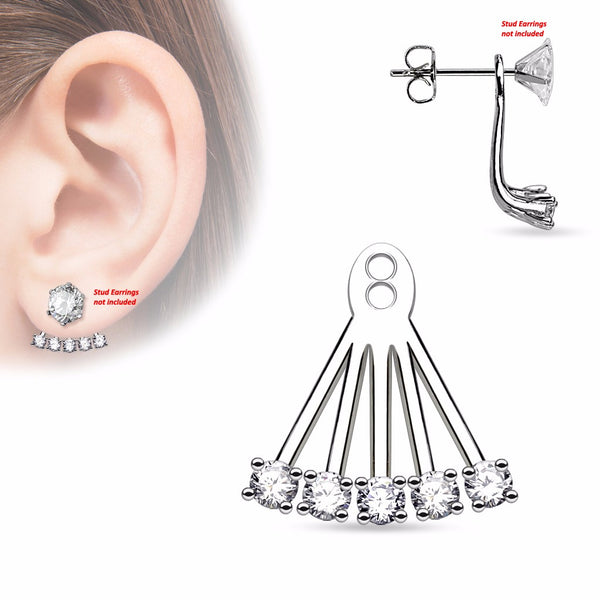 Pair of 5 CZ Prong Set Fan Add On Earring/Cartilage Barbell Jackets - LA NY Jewelry
