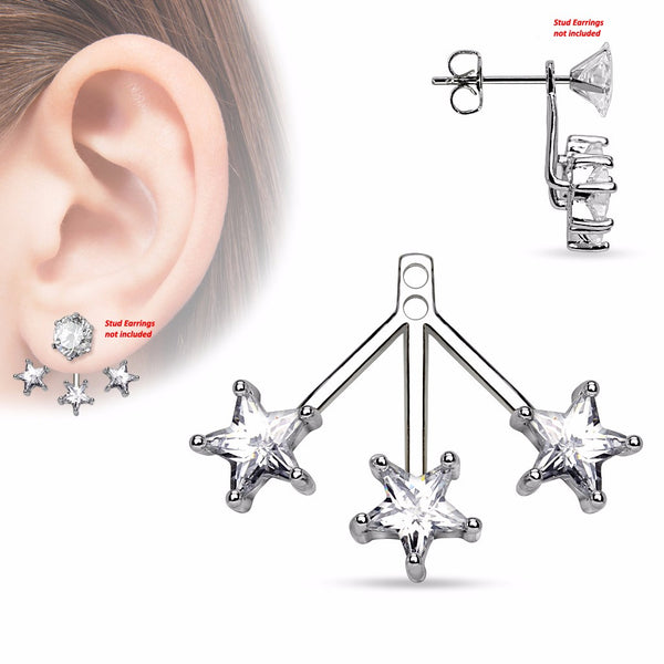 Pair of 3 Star CZs Fan Add On Earring / Cartilage Barbell Jackets - LA NY Jewelry