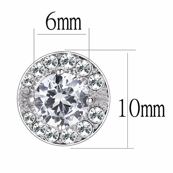 6x6mm Round Clear CZ center surrounded by Top Grade Crystal Stainless Steel Earrings - LA NY Jewelry