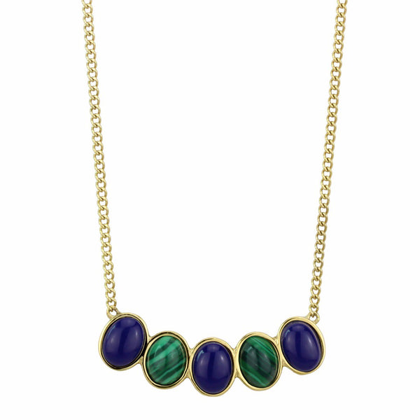 5 Link Lapis Stones Stainless Steel IP Gold Womens Pendant Necklace - LA NY Jewelry