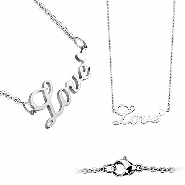 Love Lettering with Heart Pendant 316 Stainless Steel Chain Necklace - LA NY Jewelry