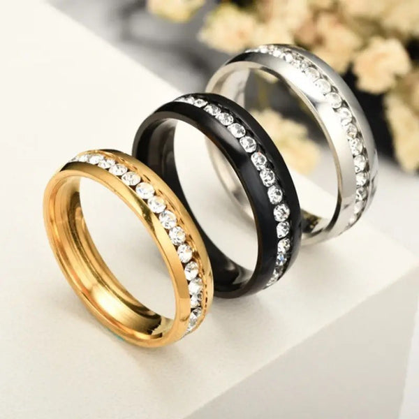 Eternity Ring rundum mit Zirkonia für Herren und Damen, Silber, Gold, schwarz plattiert, Edelstahl, Ehering