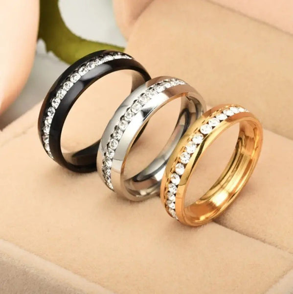 Eternity Ring rundum mit Zirkonia für Herren und Damen, Silber, Gold, schwarz plattiert, Edelstahl, Ehering