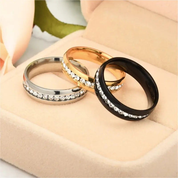 Eternity Ring rundum mit Zirkonia für Herren und Damen, Silber, Gold, schwarz plattiert, Edelstahl, Ehering