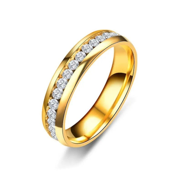 Eternity Ring rundum mit Zirkonia für Herren und Damen, Silber, Gold, schwarz plattiert, Edelstahl, Ehering