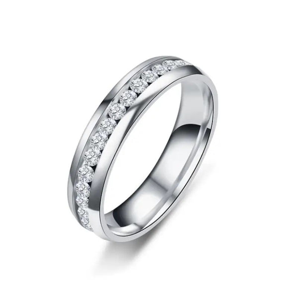 Eternity Ring rundum mit Zirkonia für Herren und Damen, Silber, Gold, schwarz plattiert, Edelstahl, Ehering