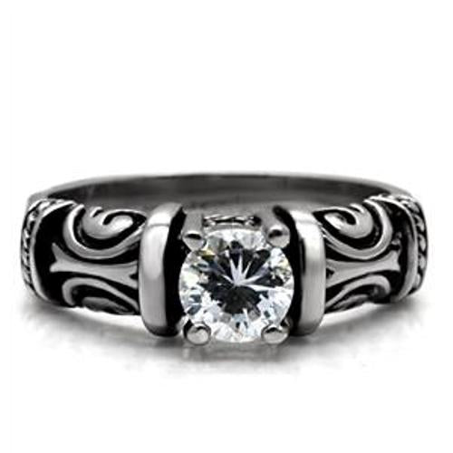 Antique Style Women's CZ Stainless Steel Engagement Ring - LA NY Jewelry