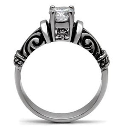 Antique Style Women's CZ Stainless Steel Engagement Ring - LA NY Jewelry