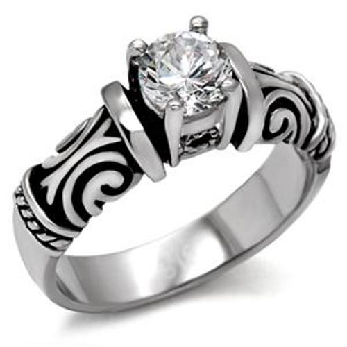 Antique Style Women's CZ Stainless Steel Engagement Ring - LA NY Jewelry