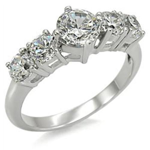 5 Round Cut CZ Stainless Steel Wedding Ring - LA NY Jewelry