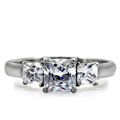 Classic 316 Stainless Steel 3 Princess CZ Wedding Ring - LA NY Jewelry