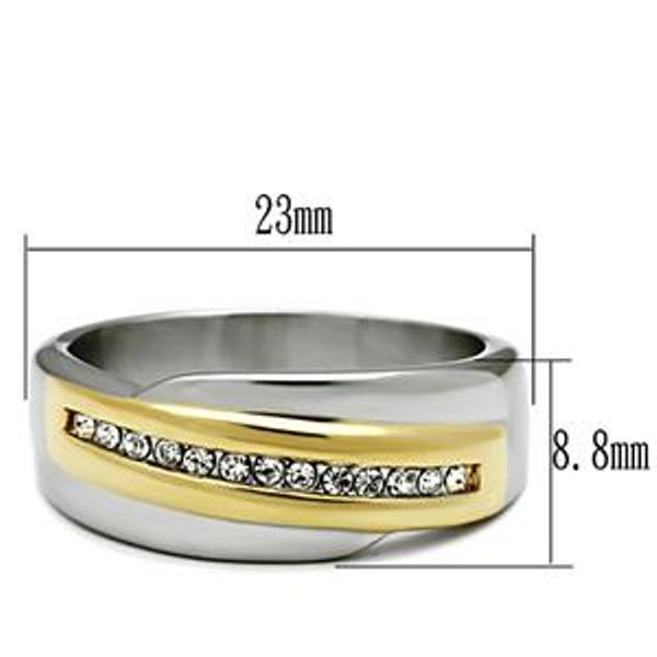 Two Tone Gold Clear CZ Womens Stainless Steel Wedding Band - LA NY Jewelry