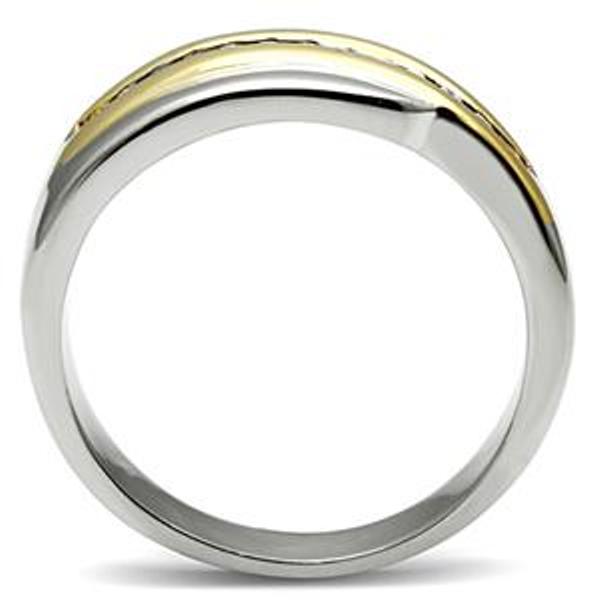Two Tone Gold Clear CZ Womens Stainless Steel Wedding Band - LA NY Jewelry
