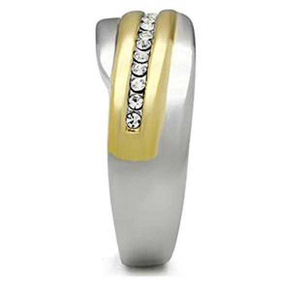 Two Tone Gold Clear CZ Womens Stainless Steel Wedding Band - LA NY Jewelry