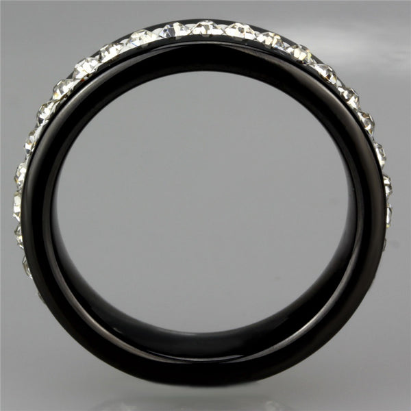 Ehering für Damen, rundum mit Zirkonia, Edelstahl, ionenplattiert, schwarz