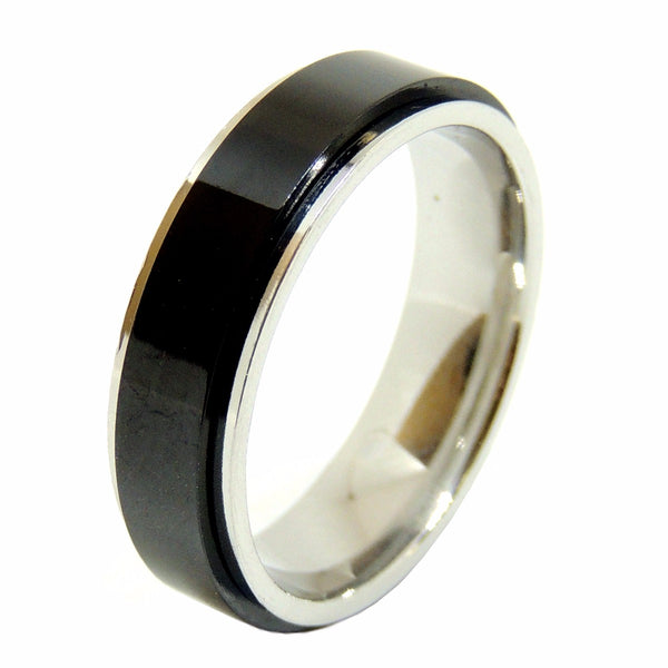 His Hers 4 PCS Black IP Stainless Steel Round Cut CZ Wedding Set Mens Spinning Matching Band - LA NY Jewelry