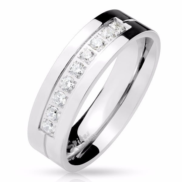 His Hers 3 PCS 8x8mm Round Cut CZ Womens Stainless Steel Wedding Ring Set Mens 9 CZ Band