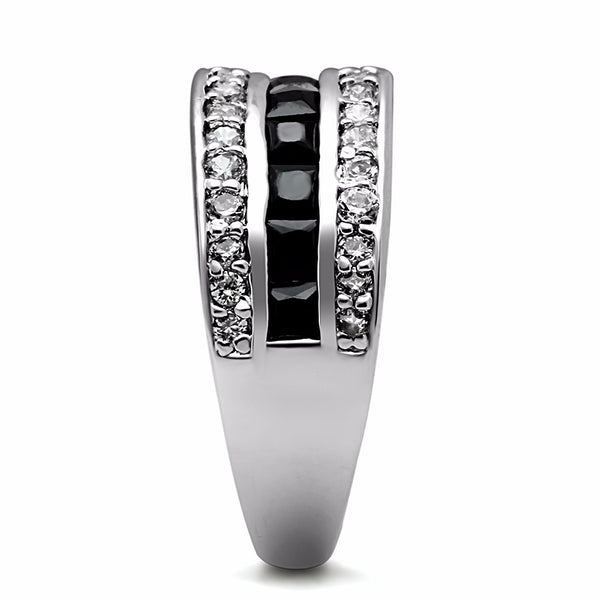 Round Clear CZ and Black Princess CZ  Stainless Steel Eternity Band - LA NY Jewelry