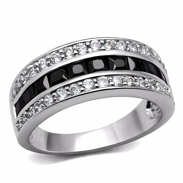 Round Clear CZ and Black Princess CZ  Stainless Steel Eternity Band - LA NY Jewelry