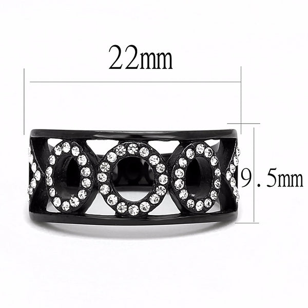 Clear CZ on 3 Link Circles Set in Black IP Stainless Steel Band Ring - LA NY Jewelry