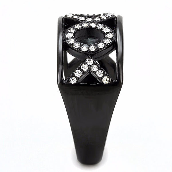 Clear CZ on 3 Link Circles Set in Black IP Stainless Steel Band Ring - LA NY Jewelry