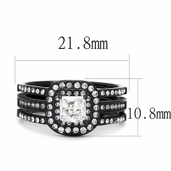 5x5mm Princess Cut CZ 3 Rows Band Black IP Stainless Steel Wedding Ring - LA NY Jewelry