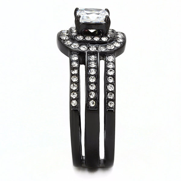 5x5mm Princess Cut CZ 3 Rows Band Black IP Stainless Steel Wedding Ring - LA NY Jewelry