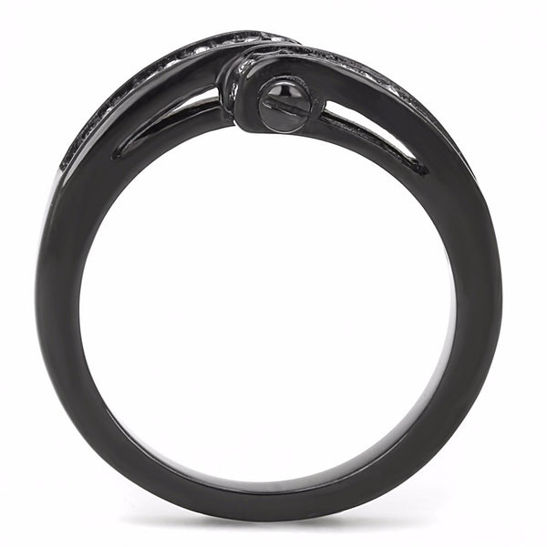 4 Rows of Clear CZ set in Black Ion Plated Stainless Steel Band Ring - LA NY Jewelry