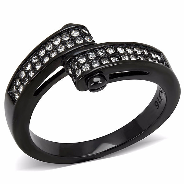 4 Rows of Clear CZ set in Black Ion Plated Stainless Steel Band Ring - LA NY Jewelry