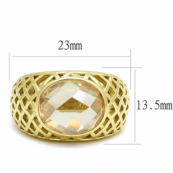 13x10mm Champagne CZ Set in Gold IP Stainless Steel Women Wedding Ring - LA NY Jewelry