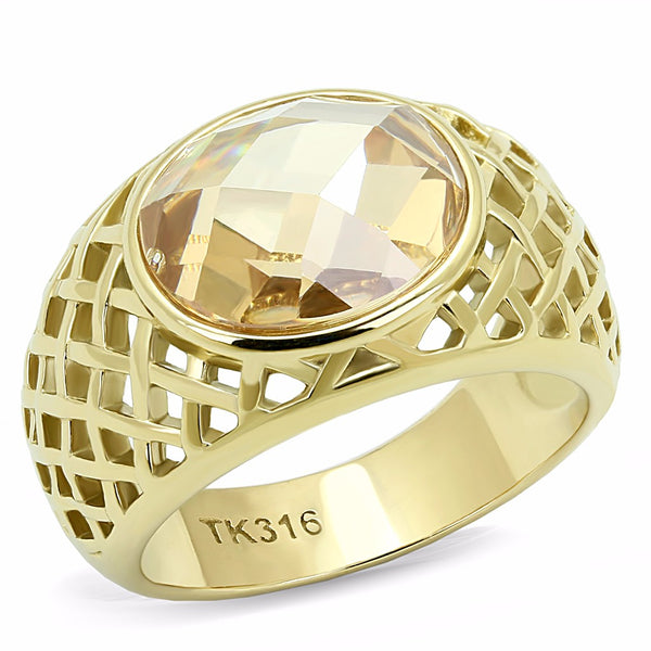 13x10mm Champagne CZ Set in Gold IP Stainless Steel Women Wedding Ring - LA NY Jewelry