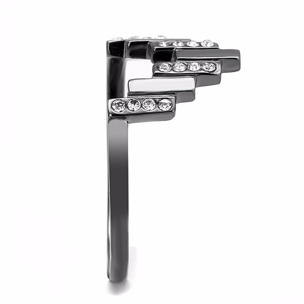 Top Grade Clear Crystal Set in Light Black IP (IP Gun) Stainless Steel Band - LA NY Jewelry