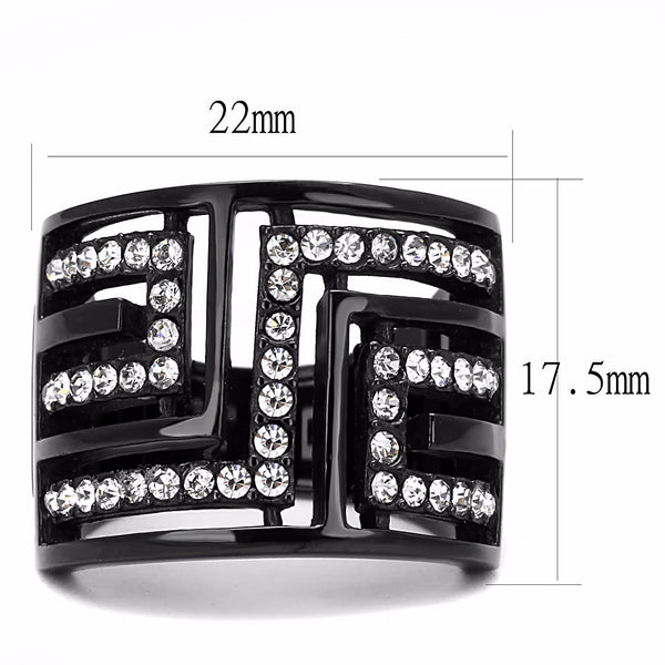 Top Grade Crystal Set in Black IP Stainless Steel Wide Band Ring - LA NY Jewelry