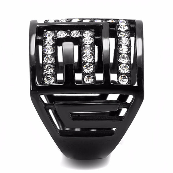 Top Grade Crystal Set in Black IP Stainless Steel Wide Band Ring - LA NY Jewelry