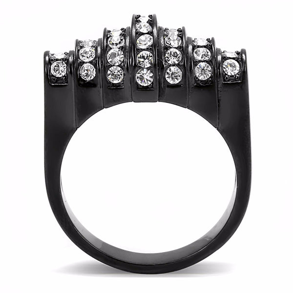 Top Clear Crystals Set in Black Ion Plated Stainless Steel Designer Band - LA NY Jewelry