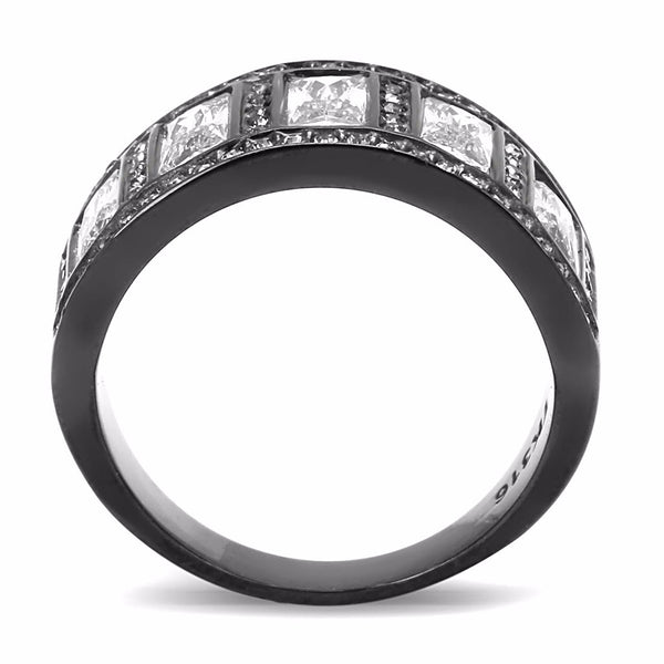 5 Clear Baguette Cut CZ s Set in Black IP Stainless Steel Eternity Band - LA NY Jewelry