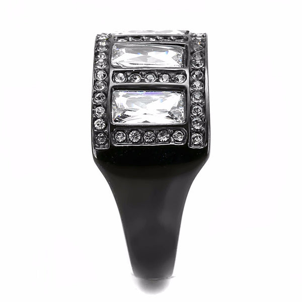 5 Clear Baguette Cut CZ s Set in Black IP Stainless Steel Eternity Band - LA NY Jewelry