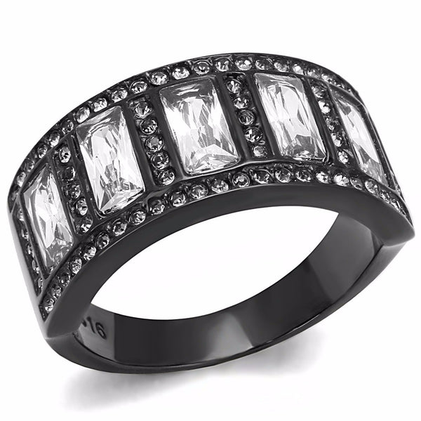 5 Clear Baguette Cut CZ s Set in Black IP Stainless Steel Eternity Band - LA NY Jewelry