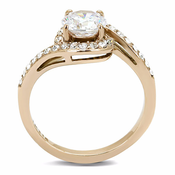 7x7mm Round Cut CZ Center Set in Rose Gold IP Stainless Steel Women's Ring - LA NY Jewelry