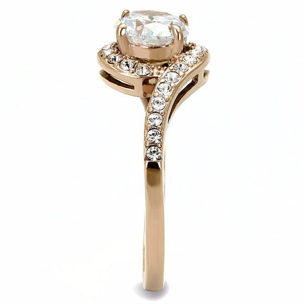 7x7mm Round Cut CZ Center Set in Rose Gold IP Stainless Steel Women's Ring - LA NY Jewelry