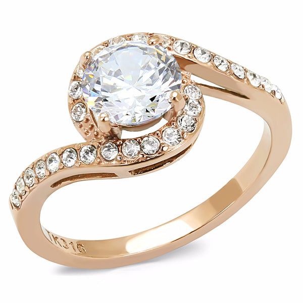 7x7mm Round Cut CZ Center Set in Rose Gold IP Stainless Steel Women's Ring - LA NY Jewelry