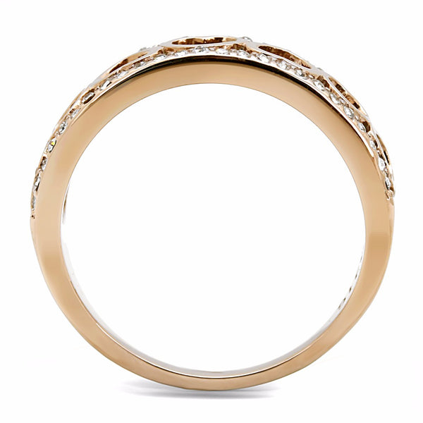 Top Grade Clear Crystal with Heart Link Rose Gold IP Stainless Steel Band - LA NY Jewelry