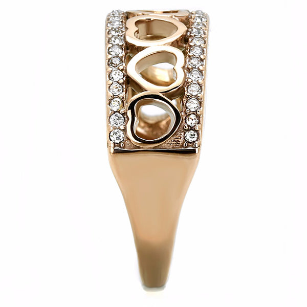 Top Grade Clear Crystal with Heart Link Rose Gold IP Stainless Steel Band - LA NY Jewelry