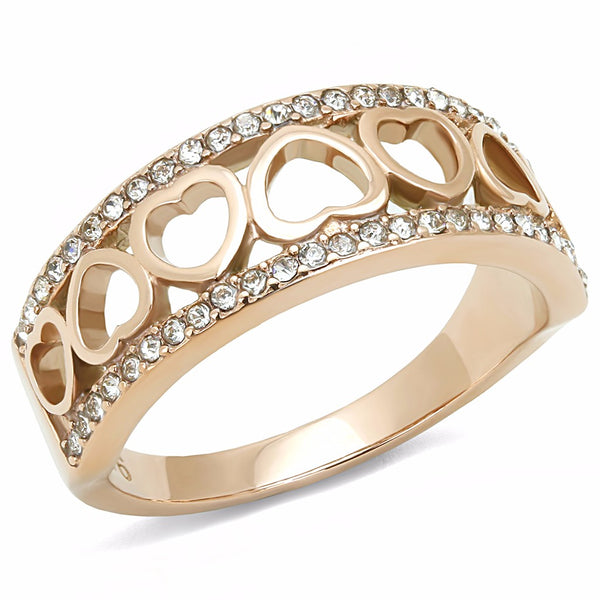 Top Grade Clear Crystal with Heart Link Rose Gold IP Stainless Steel Band - LA NY Jewelry