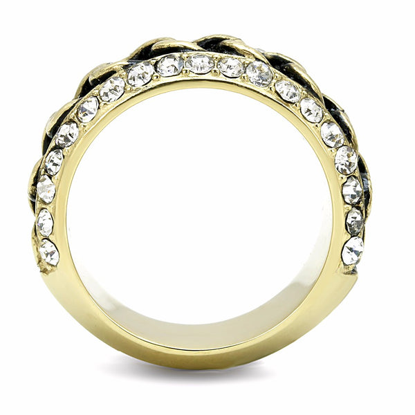 Top Grade Clear Crystal with Black Chain Look Center Gold IP Stainless Steel Band - LA NY Jewelry